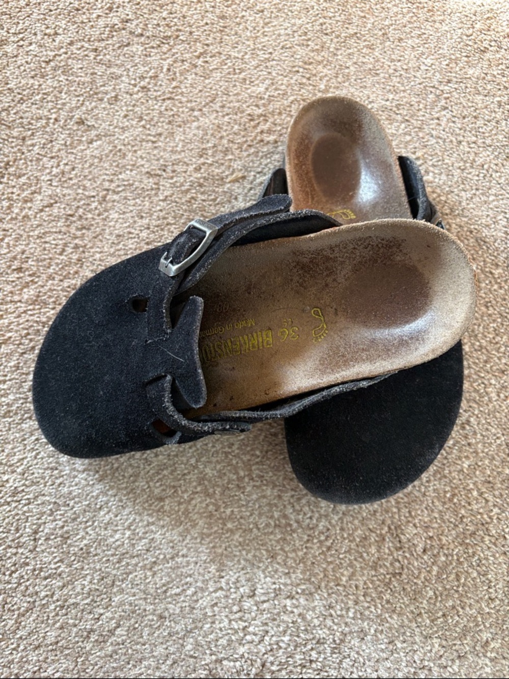 Birkenstock Black Suede Slip-On Clog Mules with Buckle Detail